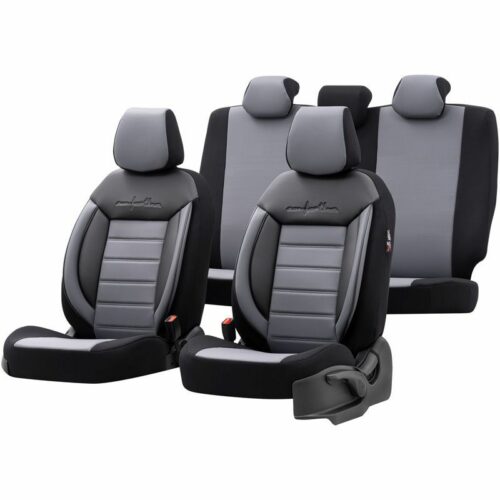 Housses de sièges Peugeot Partner – Gamme Comfortline – Cuir et Tissu noir et gris