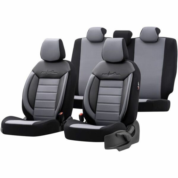 Housses de sièges Peugeot Partner - Gamme Comfortline - Cuir et Tissu noir et gris
