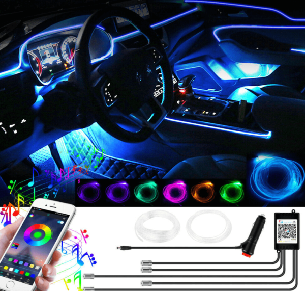 Kit d’éclairage intérieur LED pour voiture – 7 couleurs avec télécommande