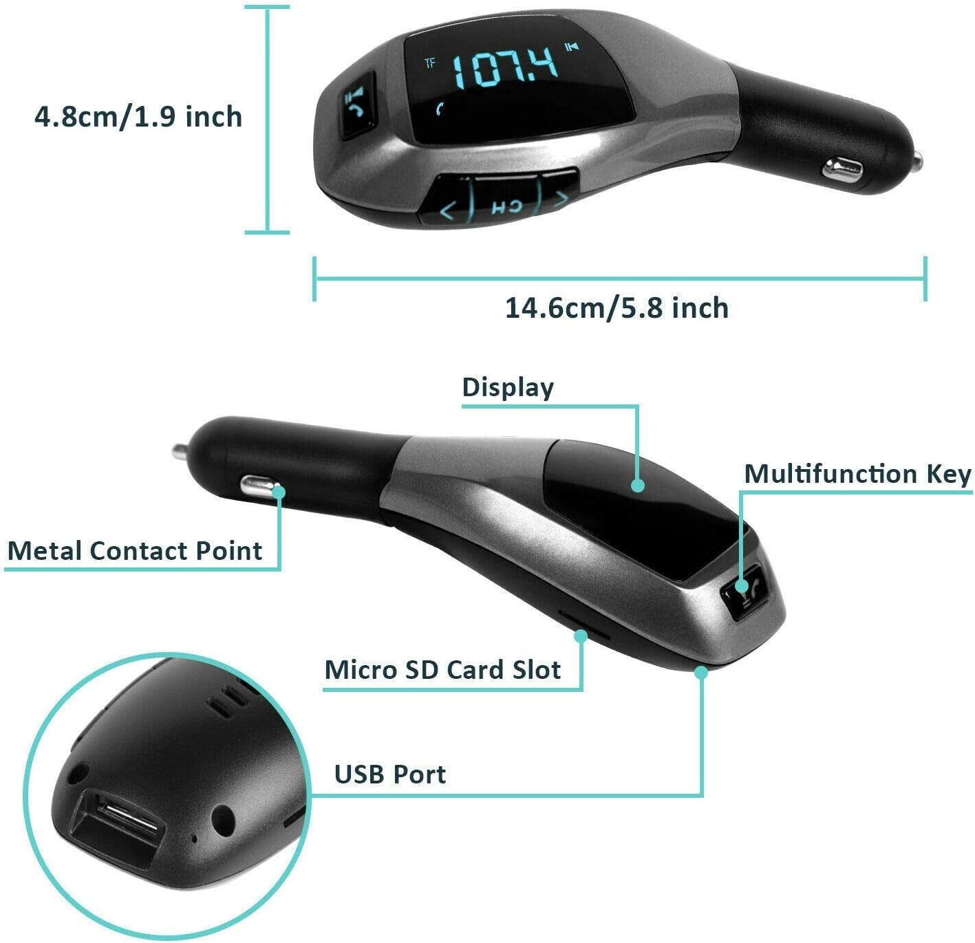 Lecteur MP3 X5 Bluetooth USB, AUX, MP3, Allume-cigare – Image 6